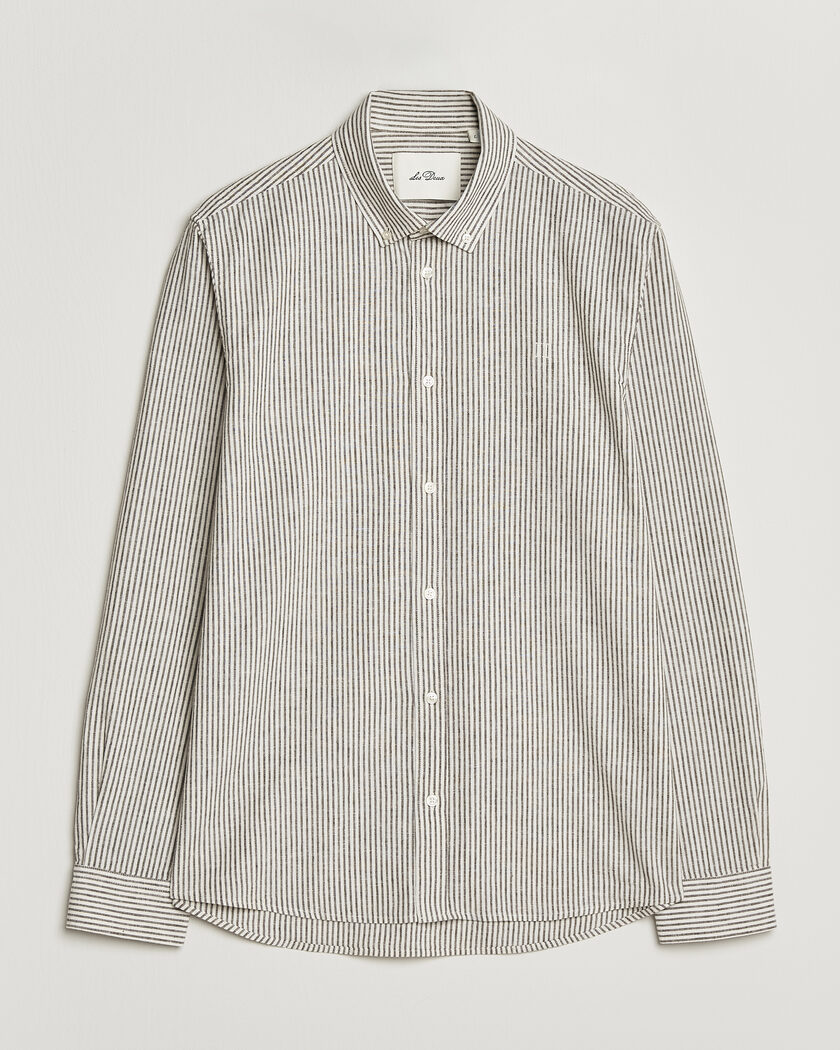 LES DEUX Konrad Striped Cotton/Linen Shirt Teak Brown – Valkoinen