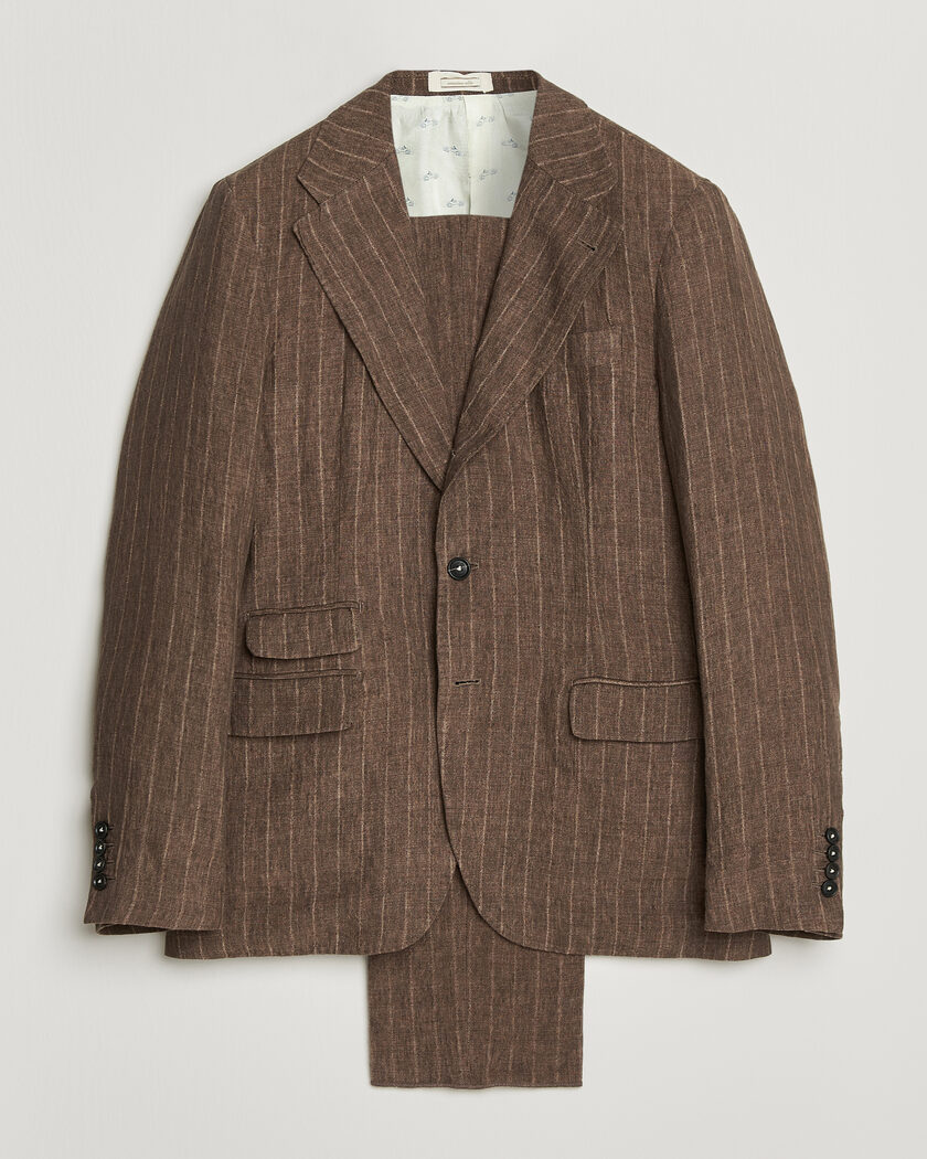 Massimo Alba Sloop Linen Suit Brown Pinstripe – Ruskea