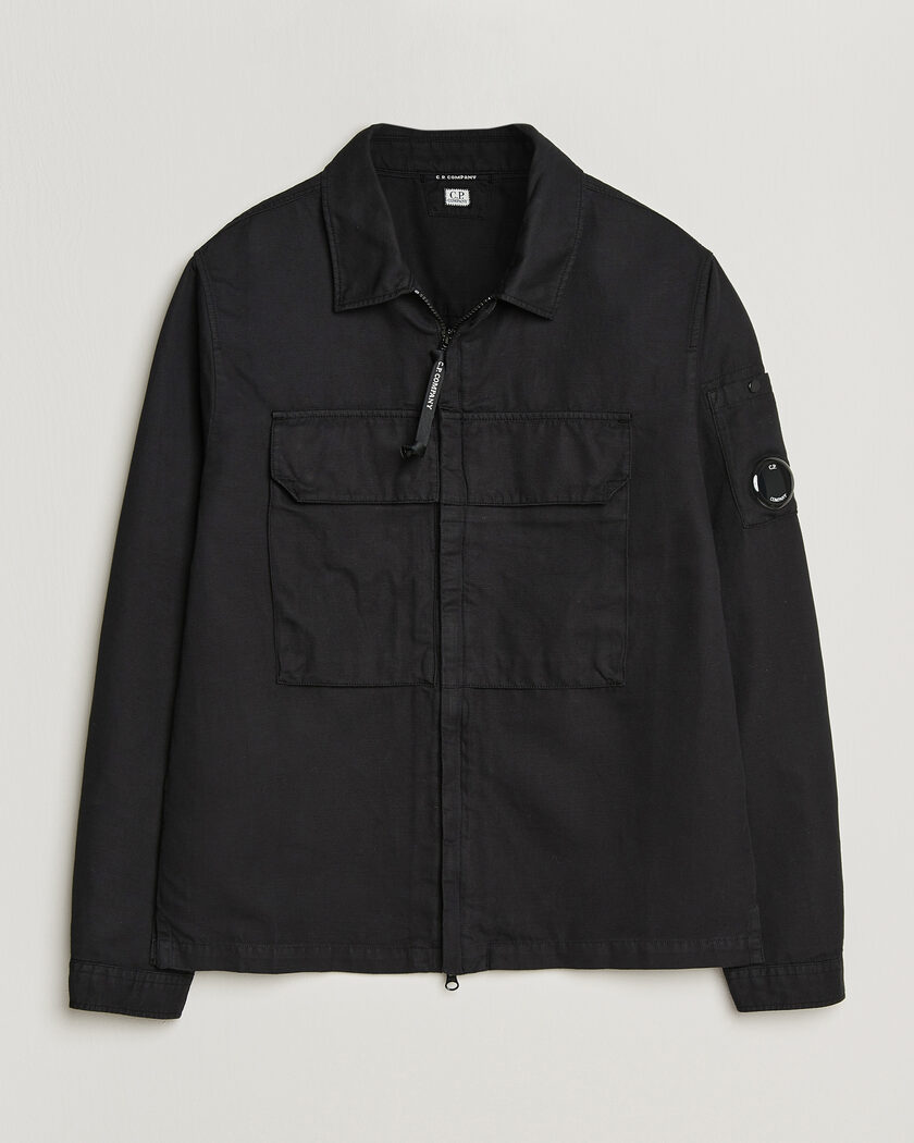 C.P. Company Cotton/Linen Zip Overshirt Black – Musta