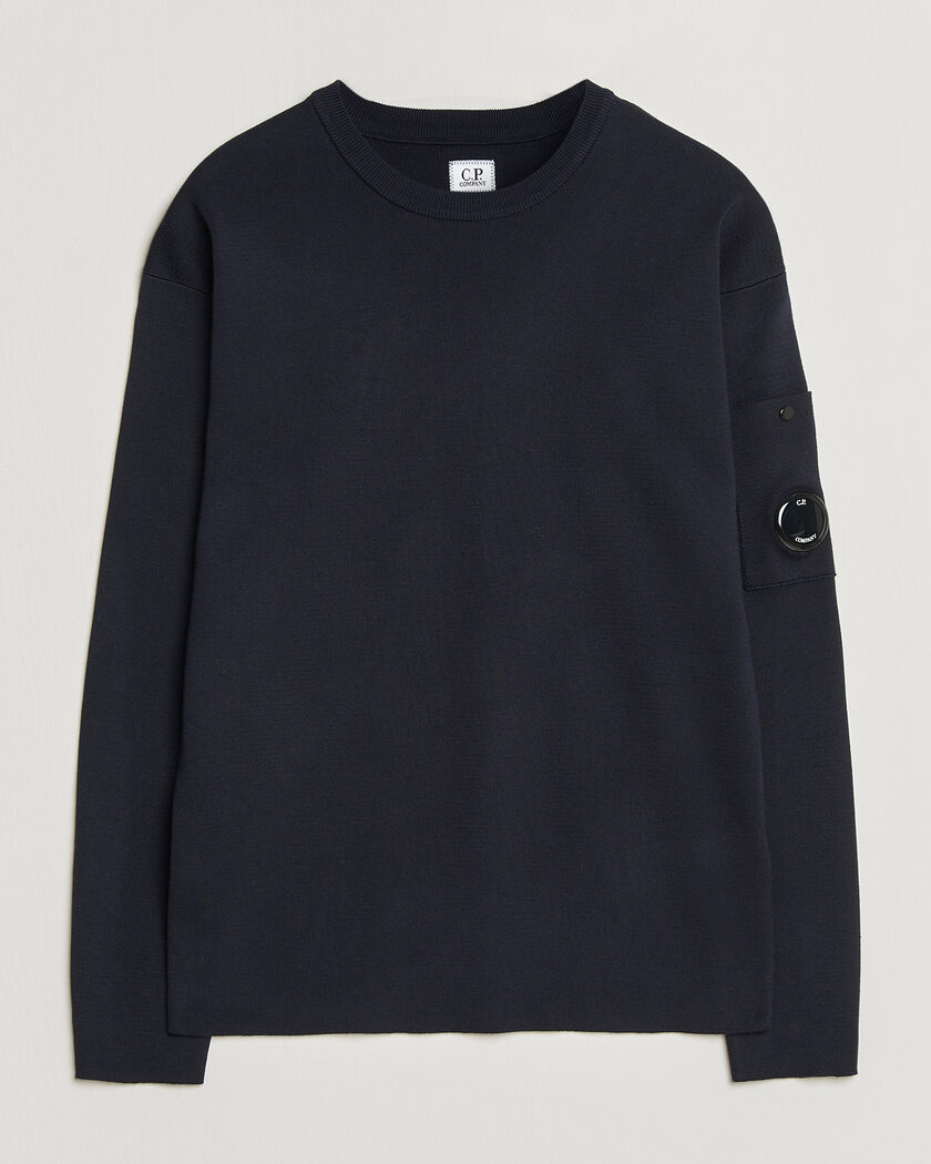 C.P. Company Sea Island Fine Knit Cotton Lens Crewneck Navy – Sininen