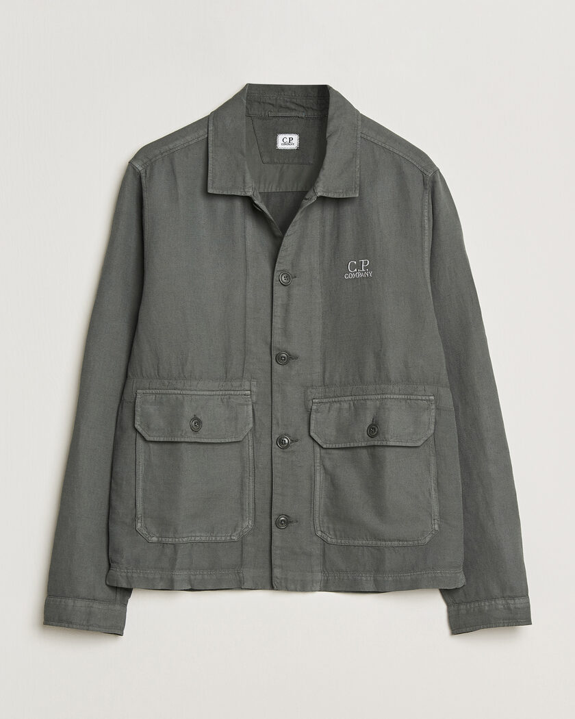 C.P. Company Broken Twill Linen/Cotton Overshirt Olive – Vihreä