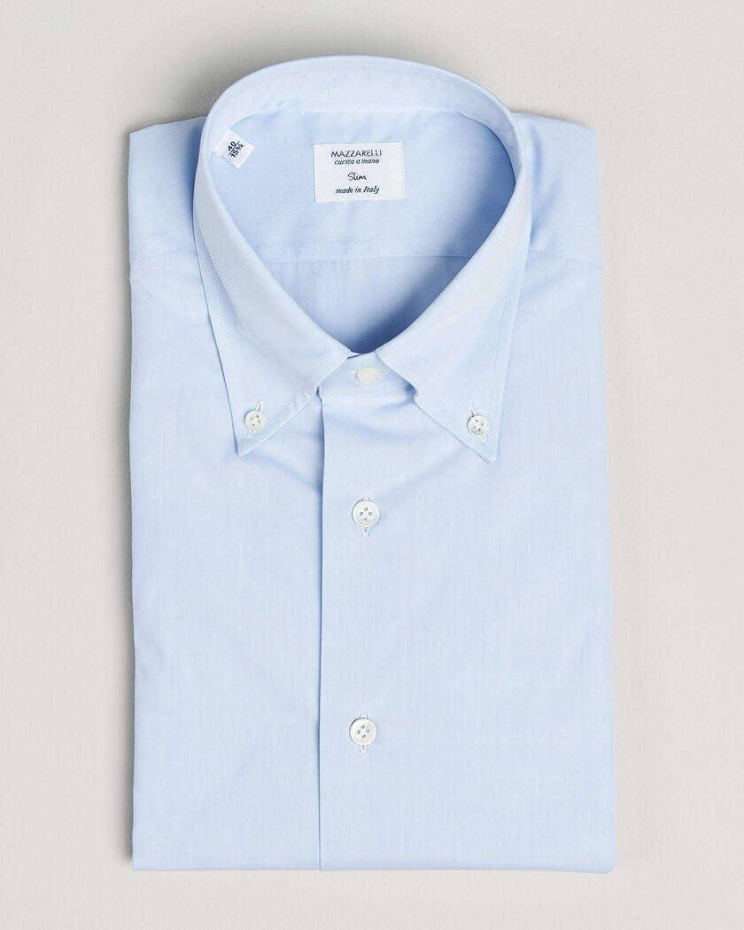 Mazzarelli Soft Cotton Button Down Shirt Light Blue – Sininen