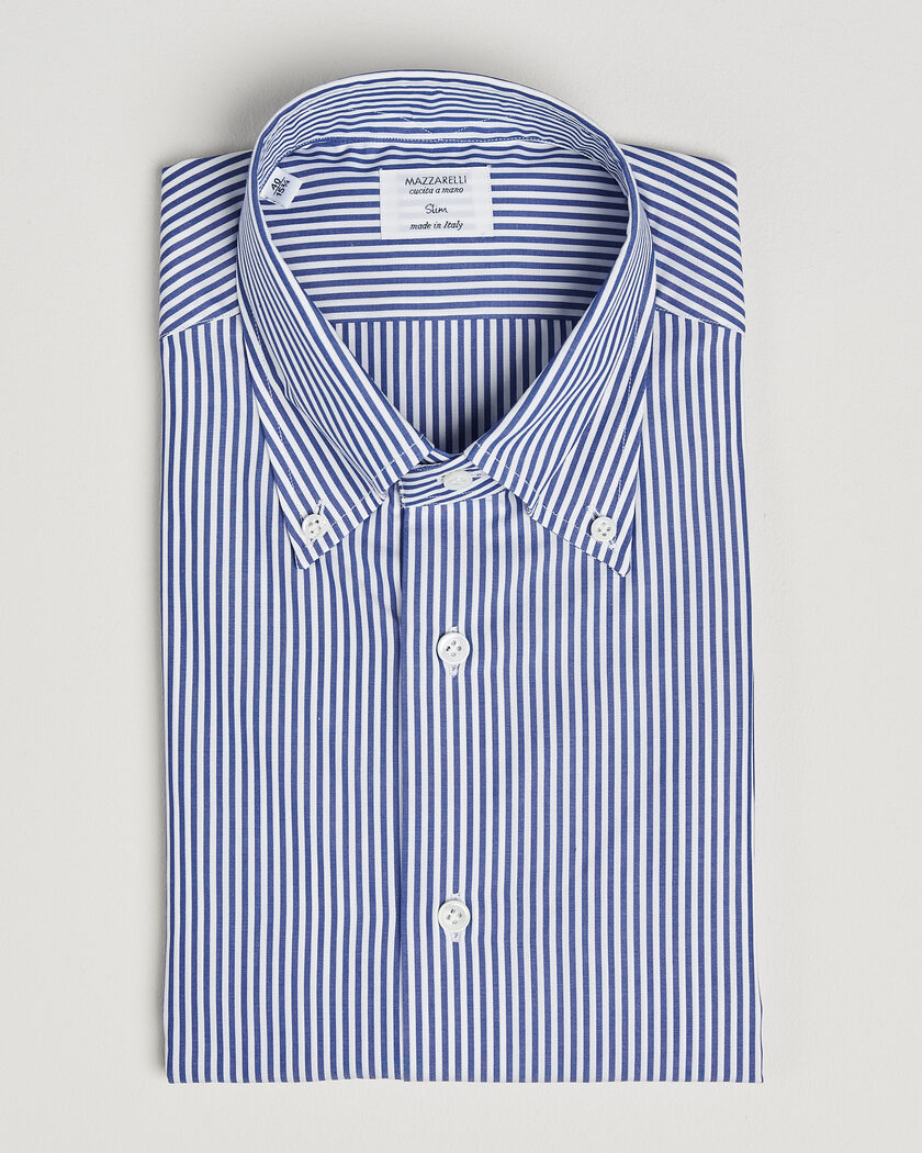 Mazzarelli Soft Cotton Button Down Shirt Blue Stripe – Sininen