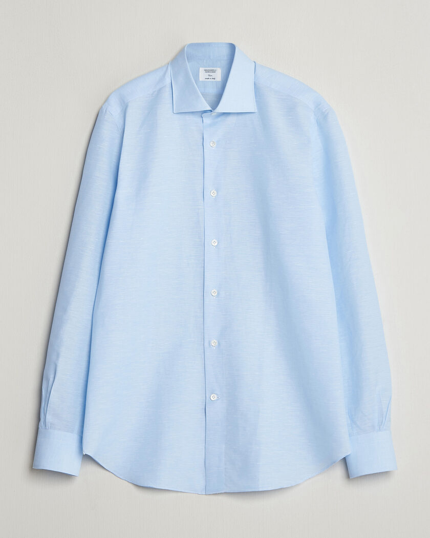Mazzarelli Soft Cotton/Linen Shirt Light Blue – Sininen