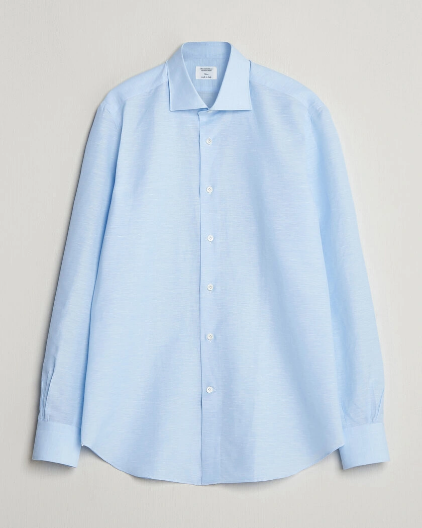 Mazzarelli Soft Cotton/Linen Shirt Light Blue – Sininen