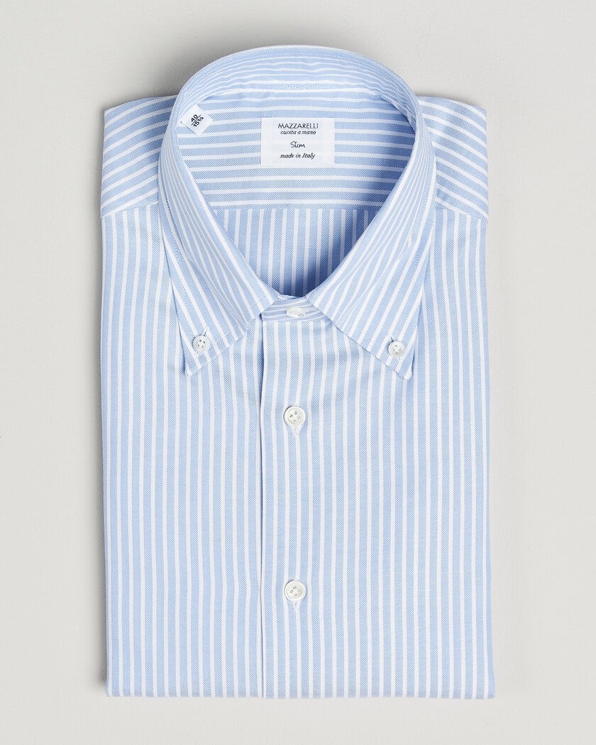 Mazzarelli Soft Oxford Button Down Shirt Light Blue Stripe – Sininen