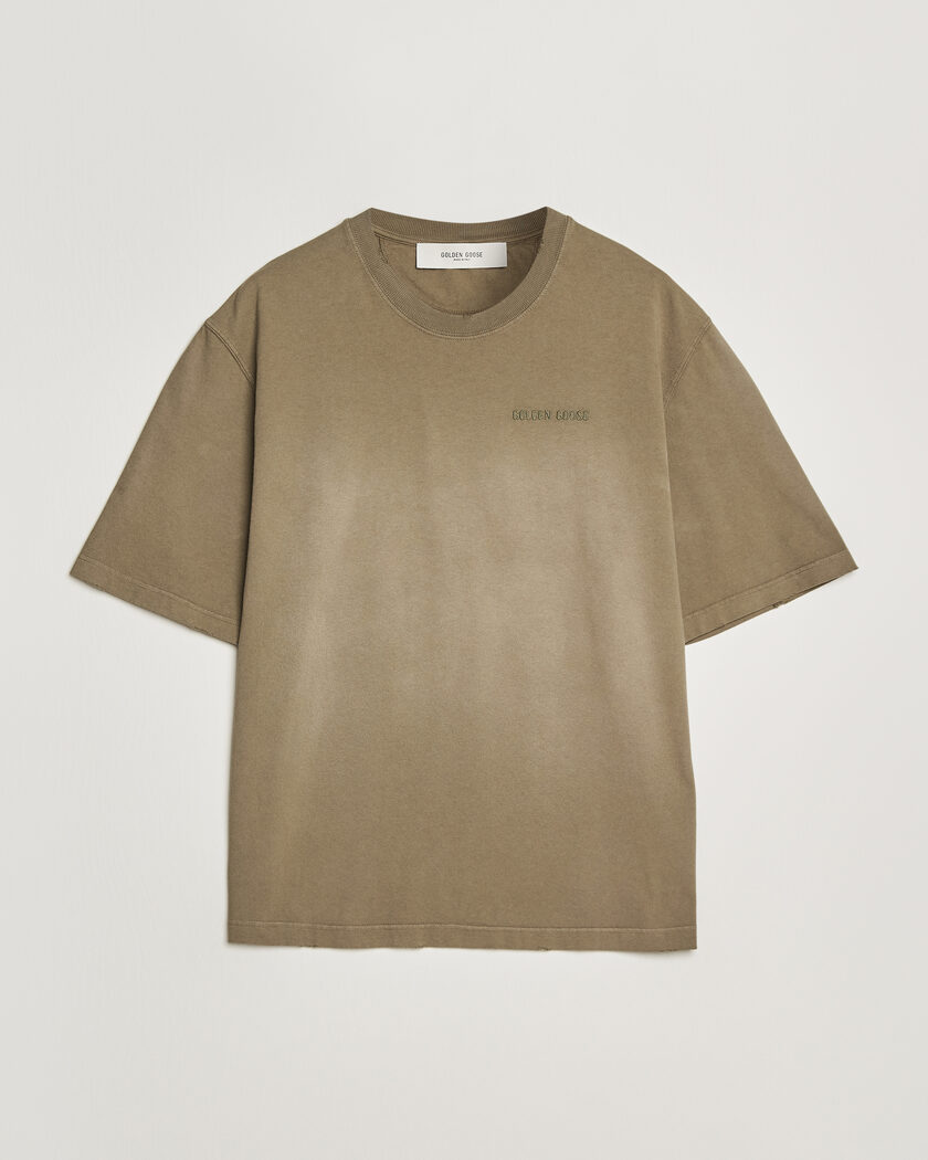 Golden Goose Journey Dyed Cotton T-Shirt Washed Beige – Vihreä