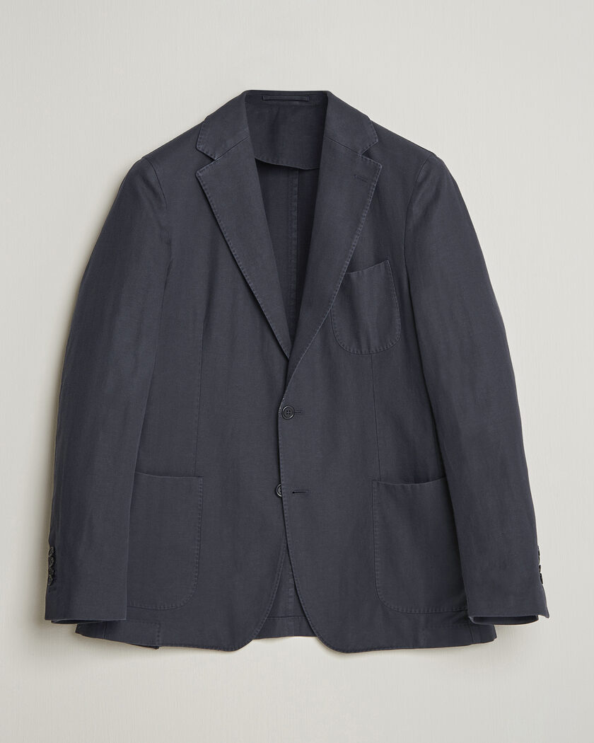 Morris Washed Cotton Herringbone Blazer Navy – Sininen