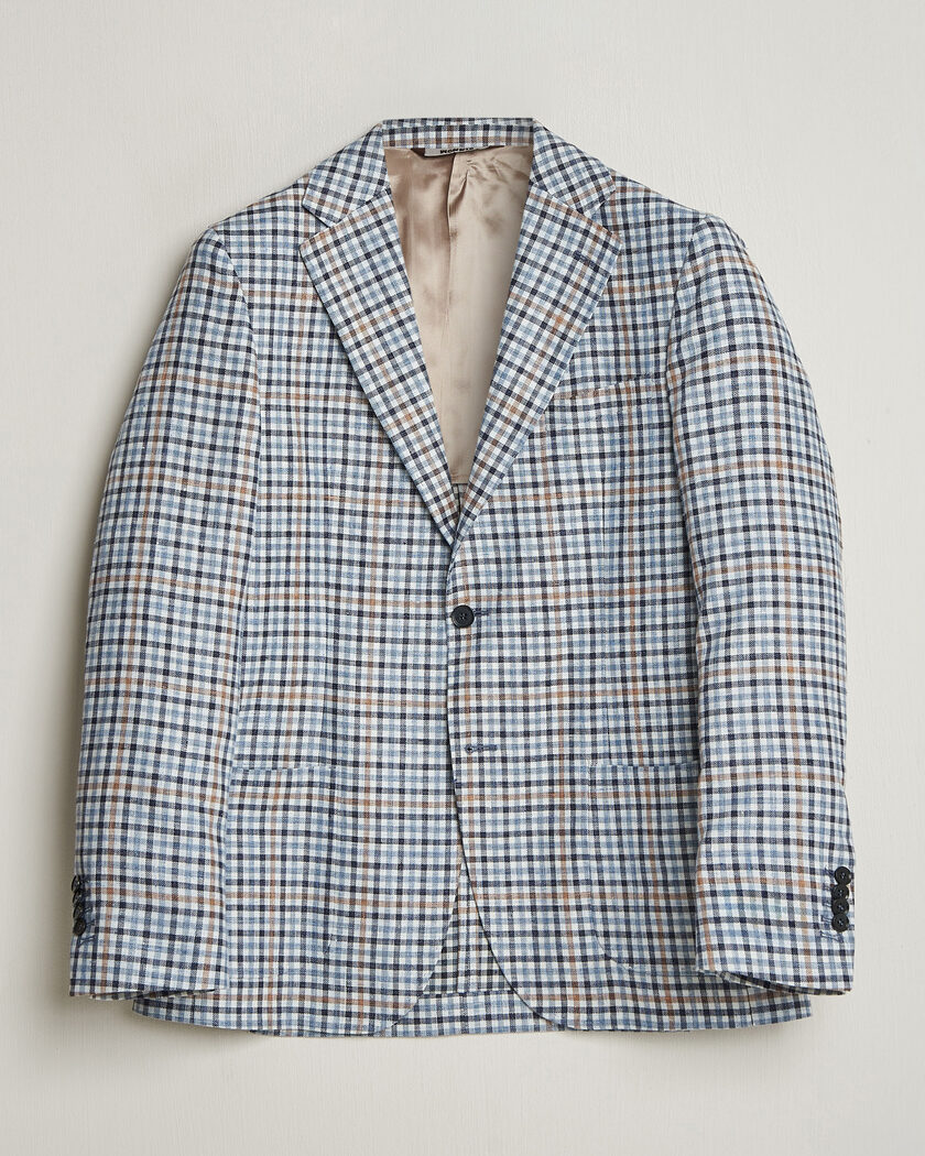 Morris Linen Cotton Checked Blazer Blue – Sininen