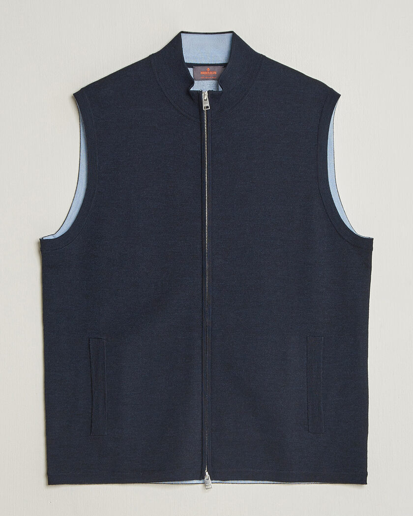 Morris Merino Double Zip Vest Navy – Sininen