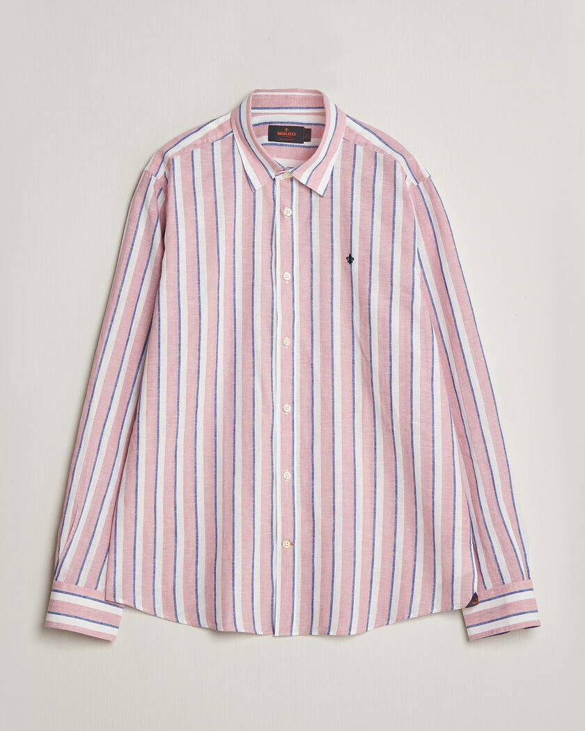 Morris Douglas Linen Striped Shirt Red/White – Sininen