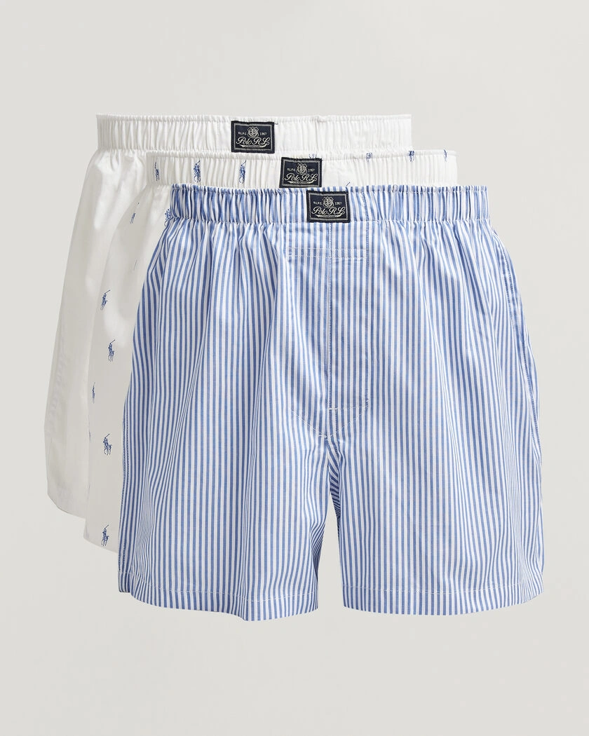 Polo Ralph Lauren 3-Pack Woven Boxer White/Blue Stripe – Monivärinen