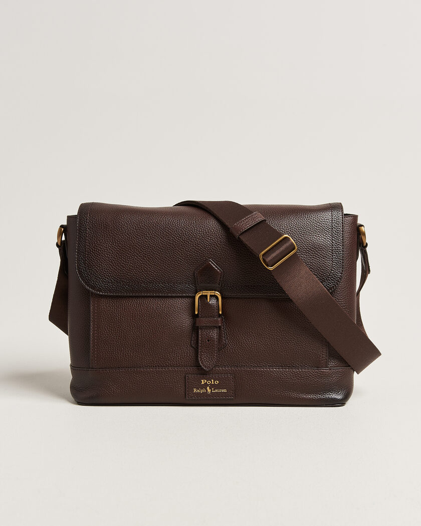 Polo Ralph Lauren Pebble Leather Messenger Bag Dark Brown – Ruskea