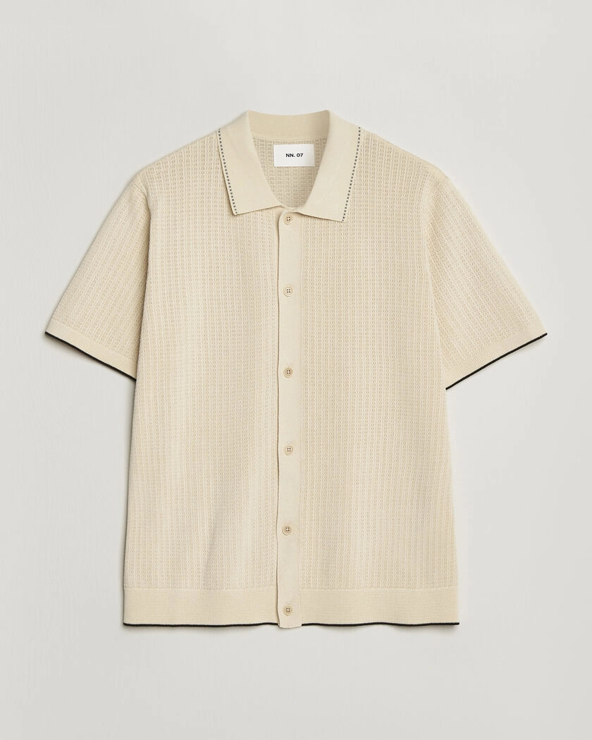 NN07 Nalo Knitted Short Sleeve Shirt Ivory – Beige