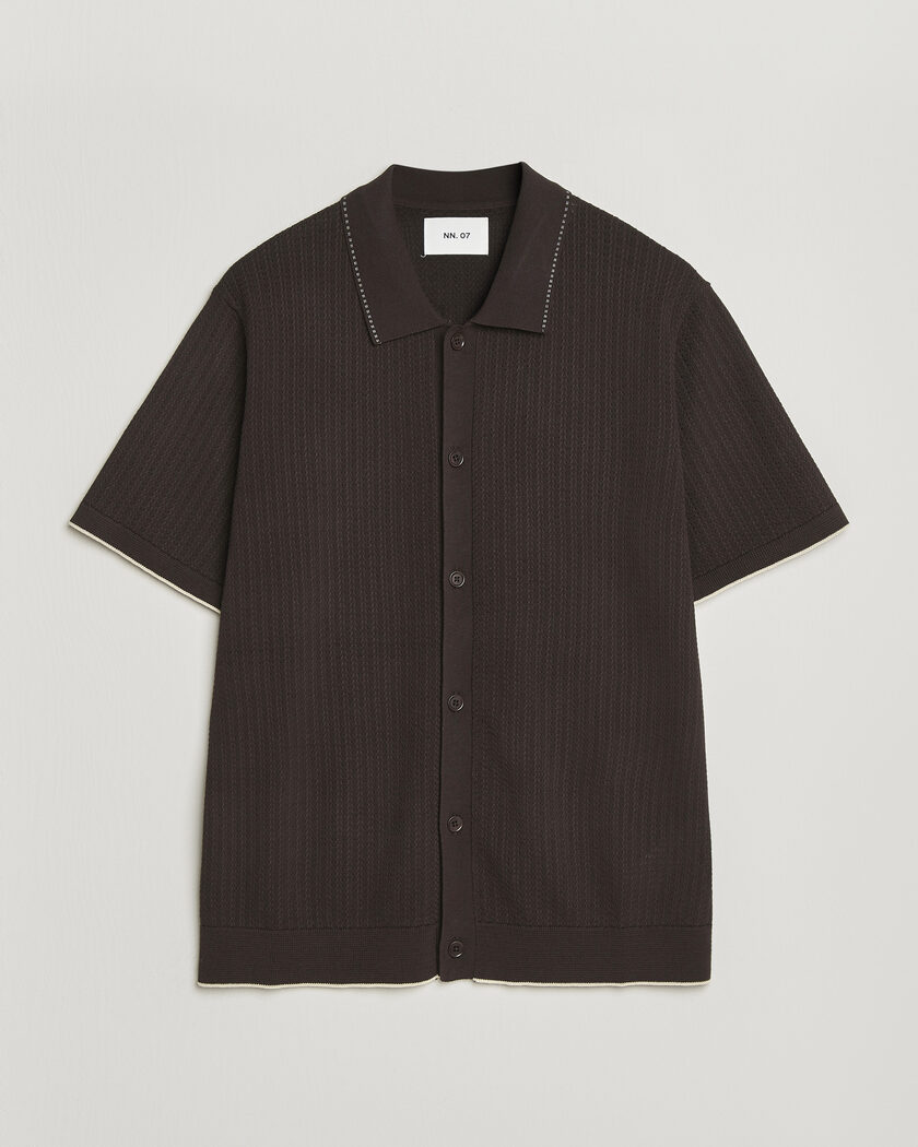 NN07 Nalo Knitted Short Sleeve Shirt Deep Truffle – Ruskea