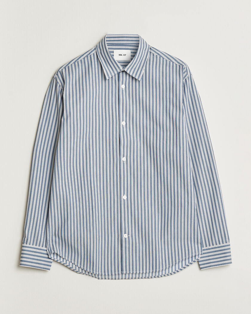 NN07 Freddy Striped Shirt Sea Spray Green – Sininen