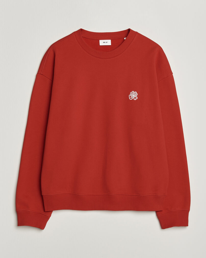 NN07 David Embroidered Crew Neck Sweatshirt Chili Red – Punainen