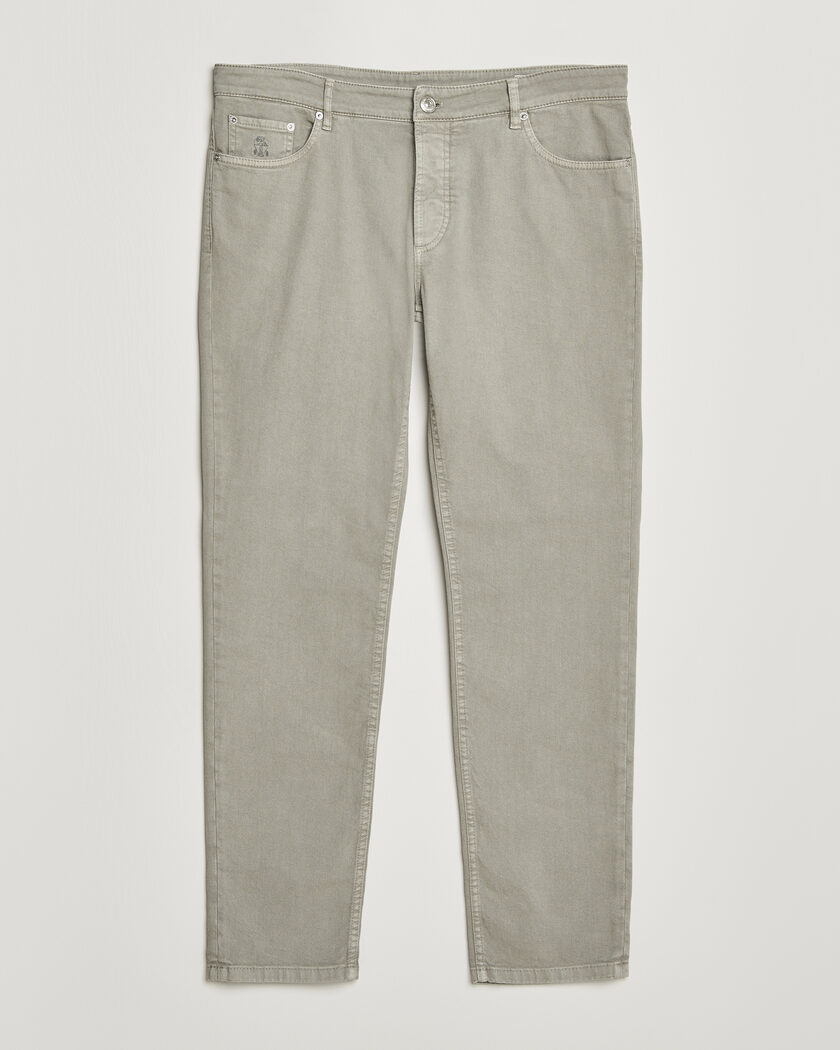Brunello Cucinelli Traditional Fit Bull Denim Pants Olive – Vihreä