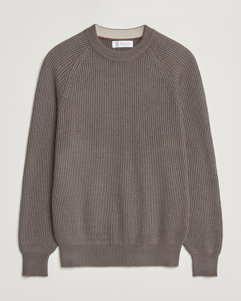 Brunello Cucinelli Heavy Cotton Rib Sweater Light Brown – Ruskea