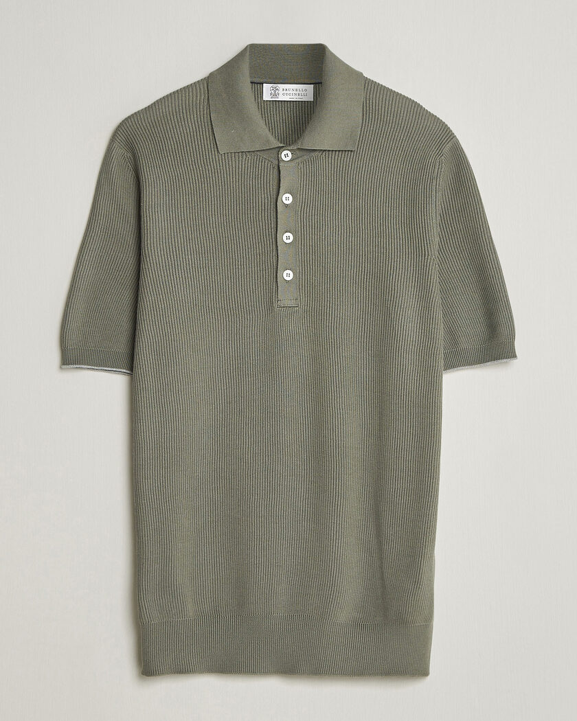 Brunello Cucinelli Cotton Rib Knitted Polo Olive – Vihreä