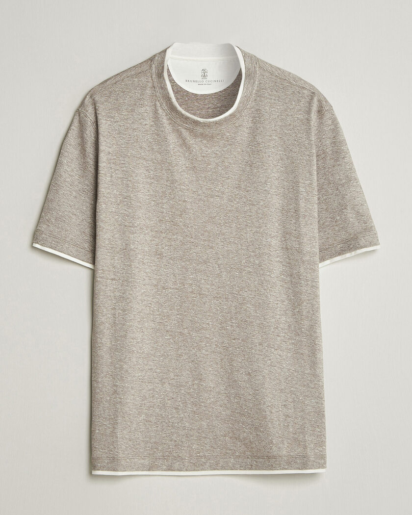 Brunello Cucinelli Double Collar Linen T-Shirt Brown – Ruskea