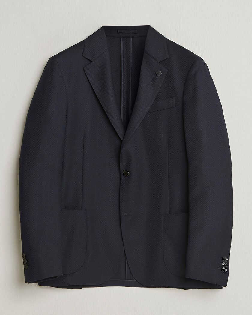 Lardini Herringbone Light Wool Blazer Navy – Sininen