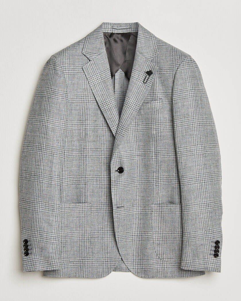 Lardini Checked Linen/Wool Blazer Grey – Harmaa