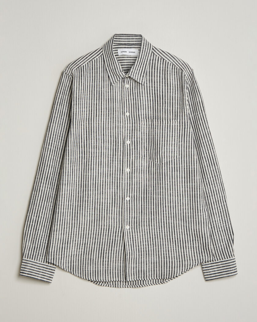 Samsøe Samsøe Liam Cotton/Linen Striped Shirt Salute Navy – Sininen