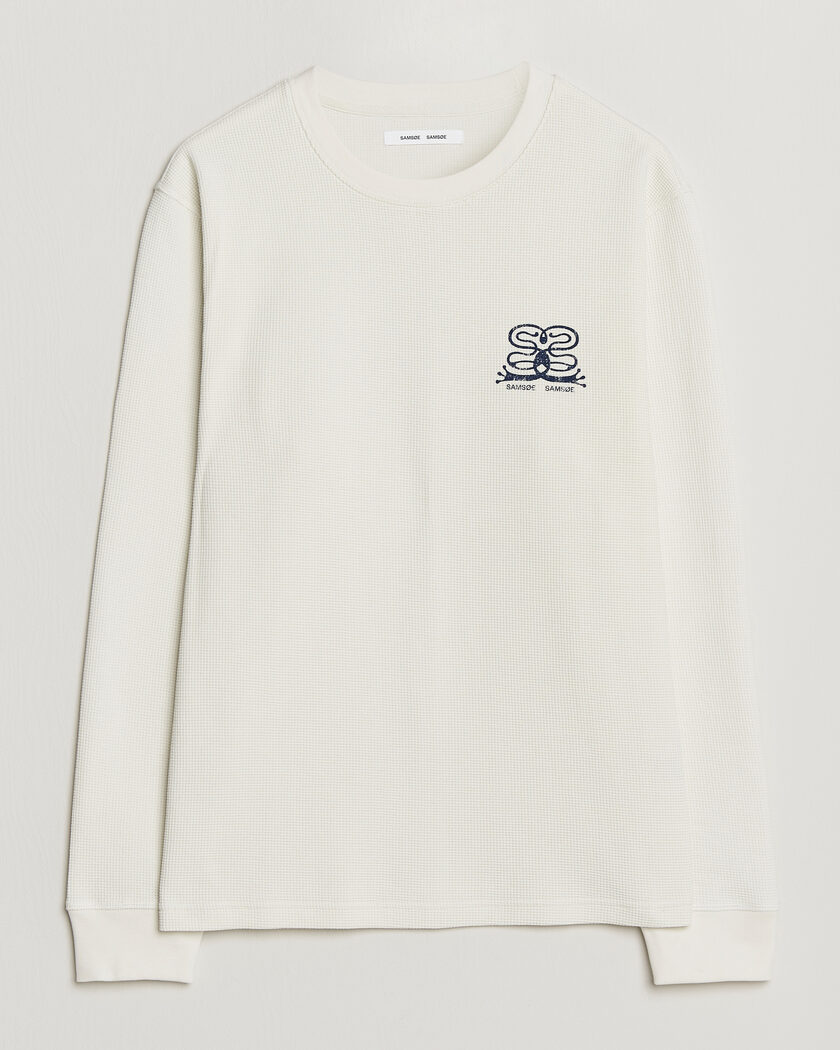 Samsøe Samsøe Fellow Waffle Printed Long Sleeve T-Shirt Clear Cream – Valkoinen