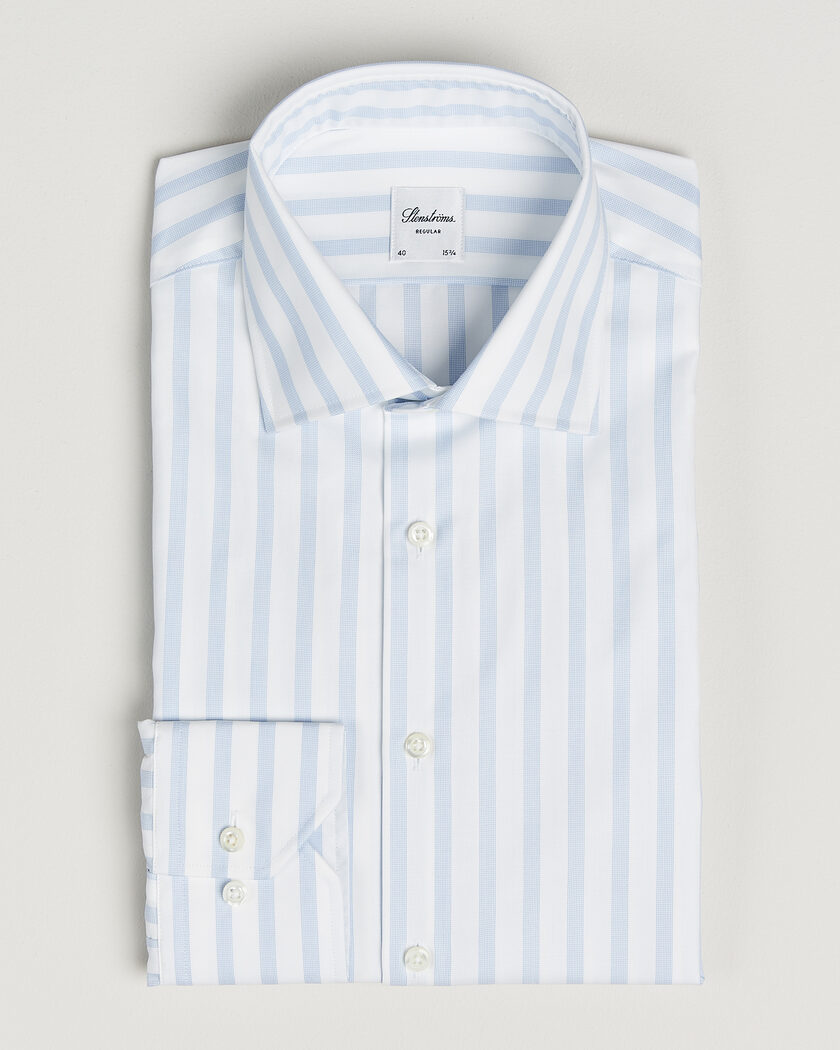 Stenströms Regular Wide Stripe Twill Shirt Light Blue – Sininen