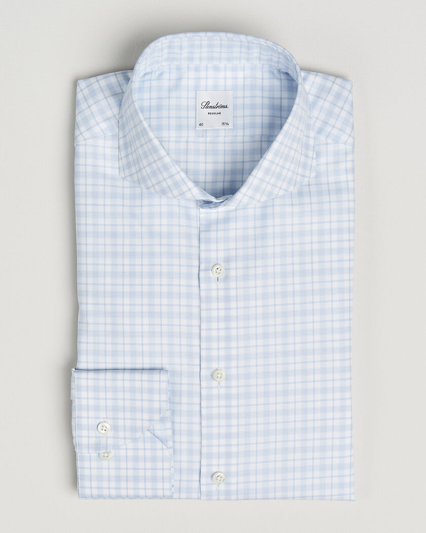 Stenströms Regular Fit Checked Twill Shirt Light Blue – Sininen