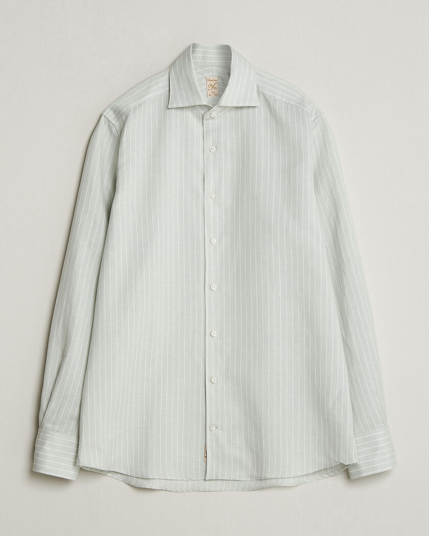 Stenströms 1899 Cotton/Linen/Silk Striped Shirt Green – Vihreä