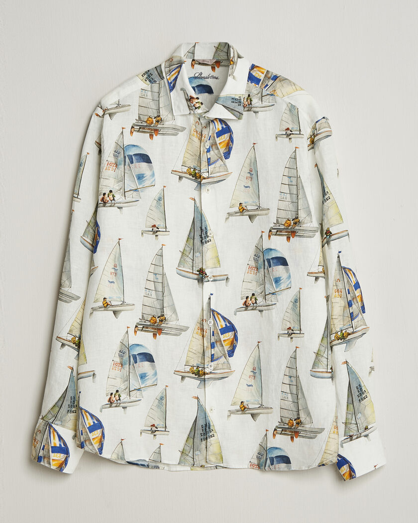 Stenströms Regular Fit Printed Sailing Linen Shirt White – Valkoinen
