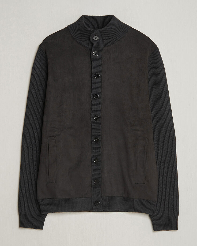 Stenströms Knitted Hybrid Buttoned Alcantara Cardigan Black – Musta
