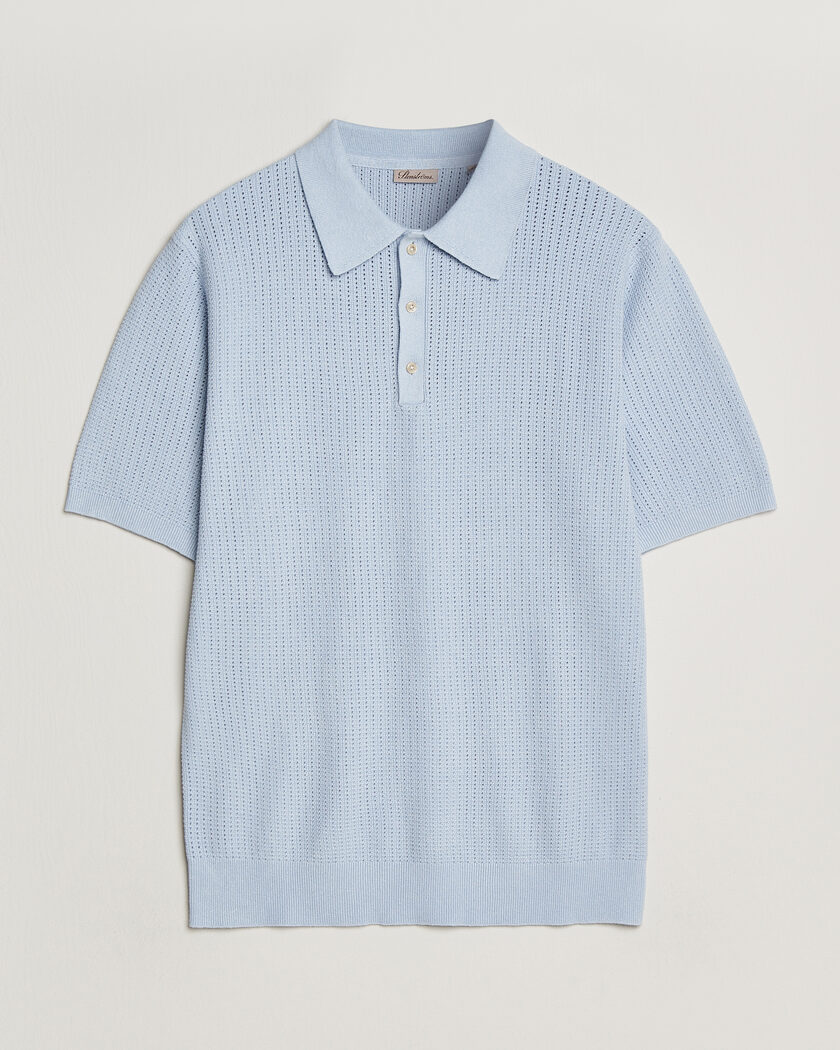 Stenströms Knitted Textured Cotton/Hemp Polo Light Blue – Sininen