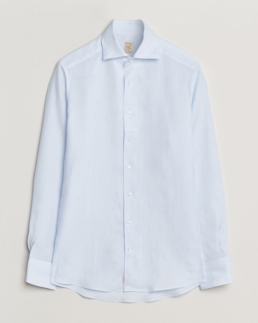 Stenströms 1899 Linen One Piece Collar Shirt Light Blue – Sininen