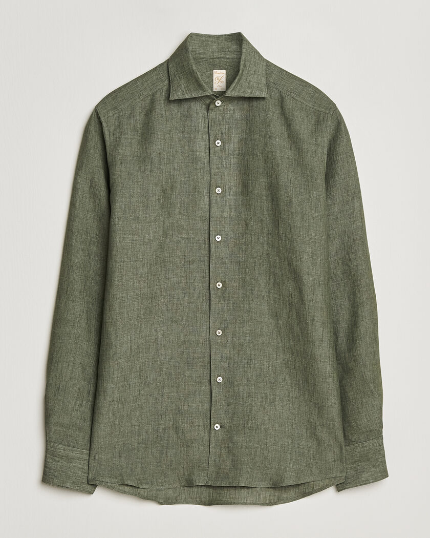 Stenströms 1899 Linen One Piece Collar Shirt Olive – Vihreä