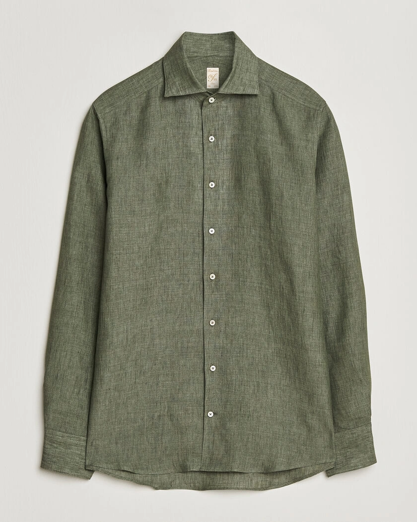 Stenströms 1899 Linen One Piece Collar Shirt Olive – Vihreä