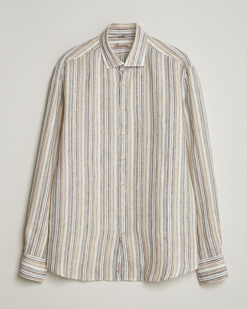 Stenströms Regular Fit Multi Striped Linen Shirt Brown – Ruskea
