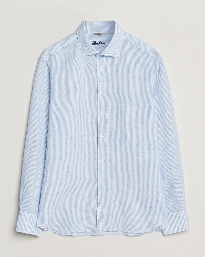 Stenströms Regular Fit Thin Striped Linen Shirt Light Blue – Sininen