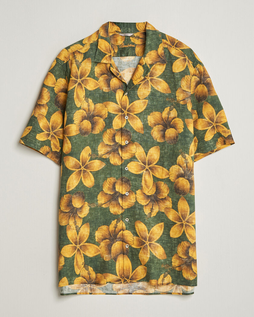 Stenströms Flower Printed Short Sleeve Linen Shirt Green – Vihreä
