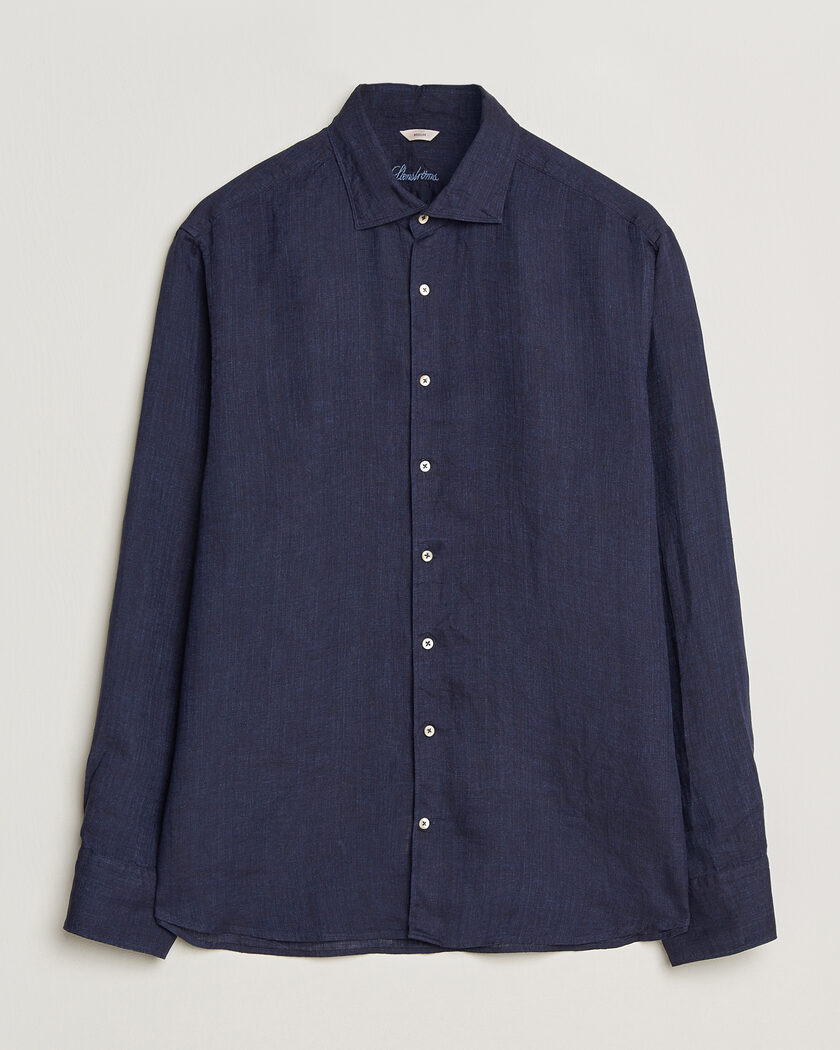 Stenströms Regular Fit Cut Away Linen Shirt Navy – Sininen