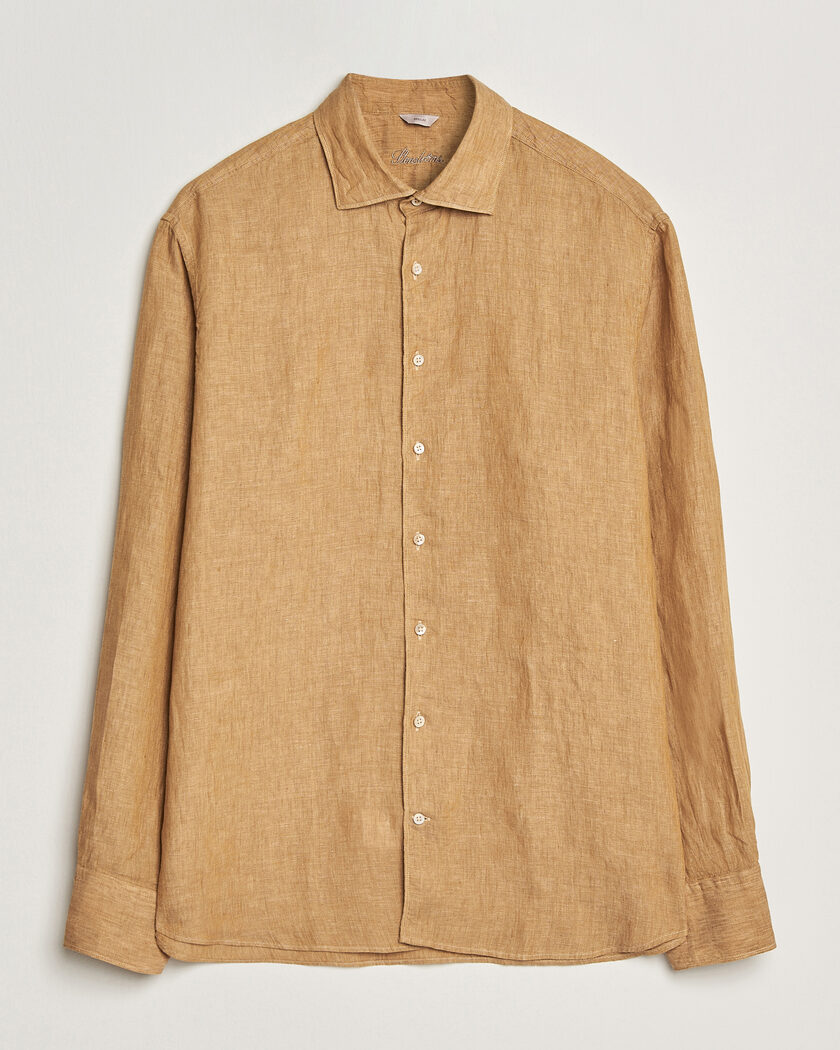 Stenströms Regular Fit Cut Away Linen Shirt Light Brown – Ruskea