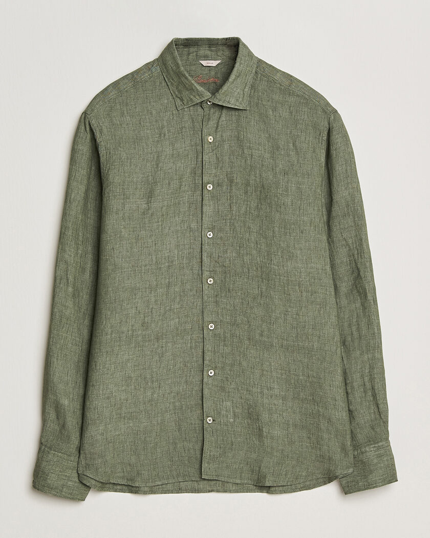 Stenströms Regular Fit Cut Away Linen Shirt Green – Vihreä