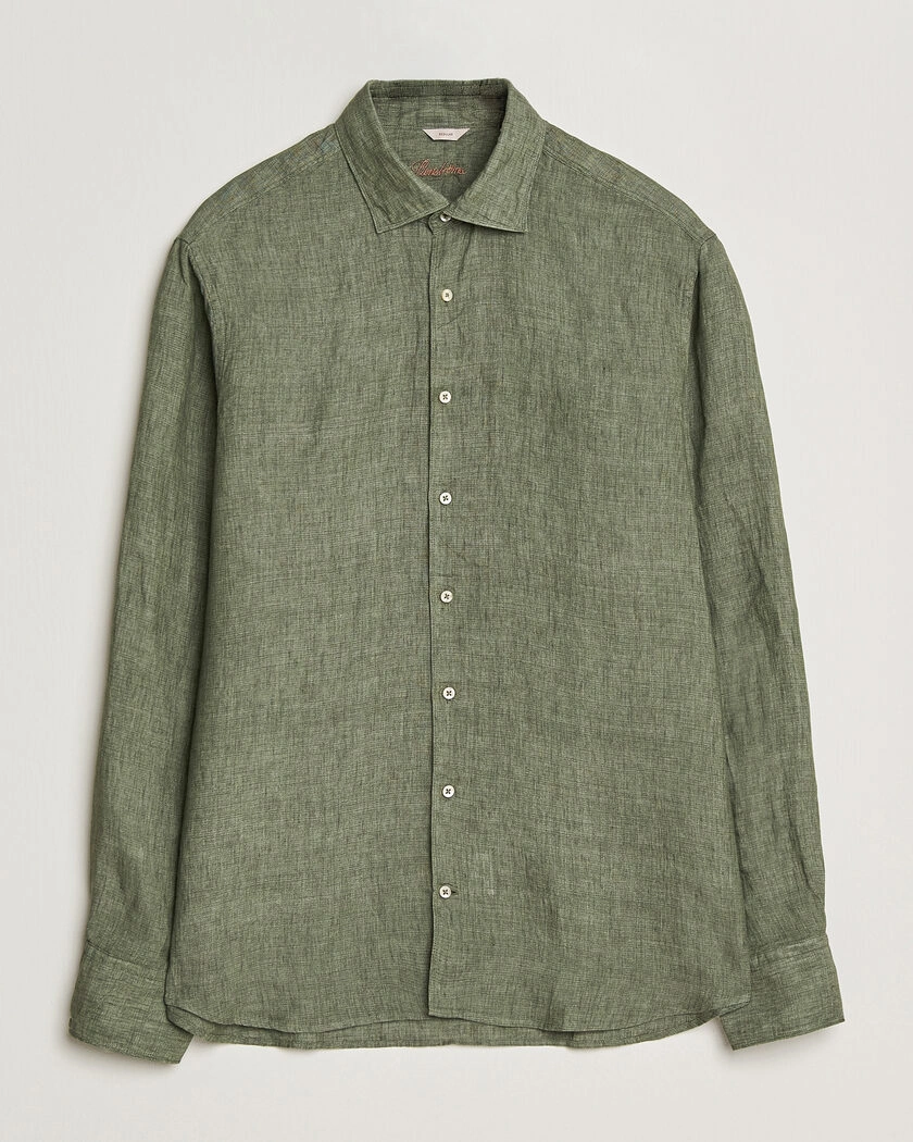 Stenströms Regular Fit Cut Away Linen Shirt Green – Vihreä
