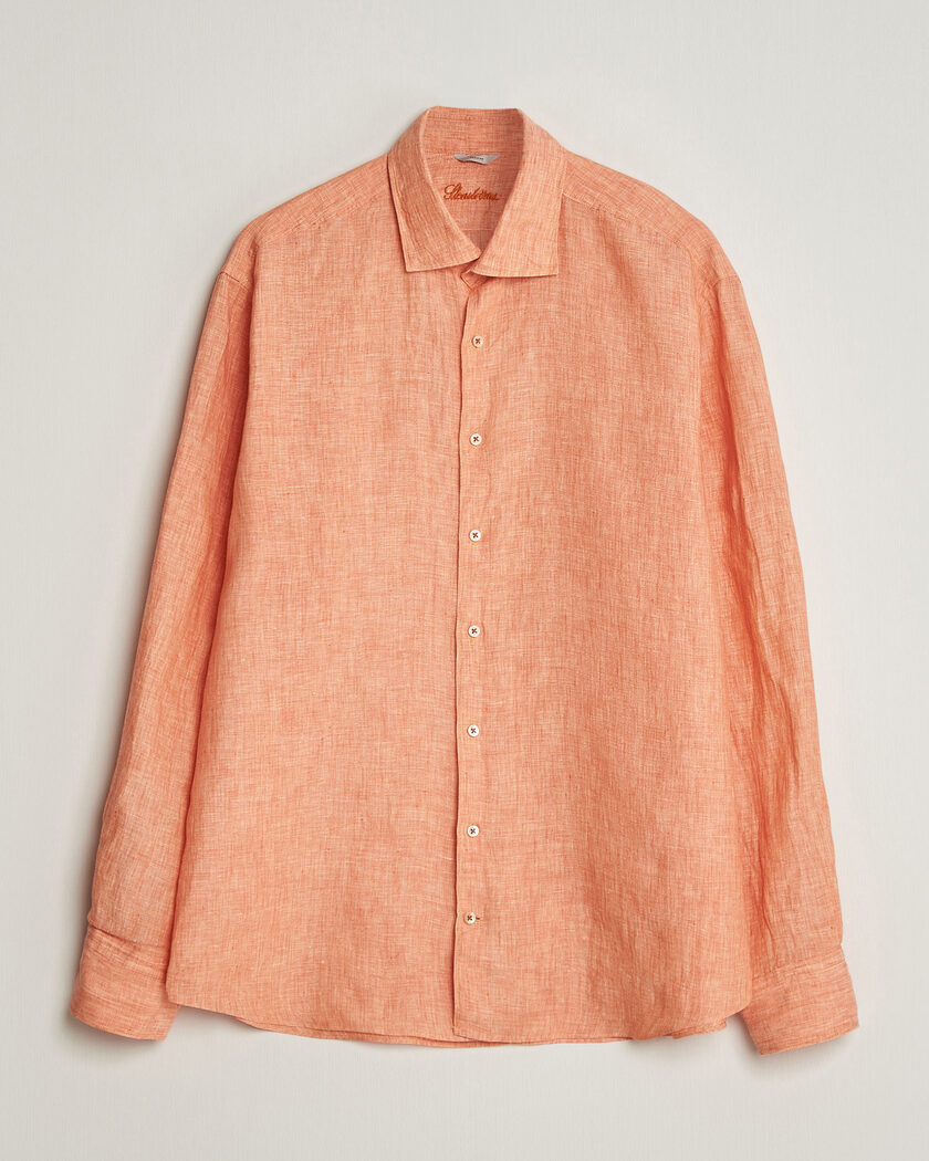 Stenströms Regular Fit Cut Away Linen Shirt Orange – Oranssi