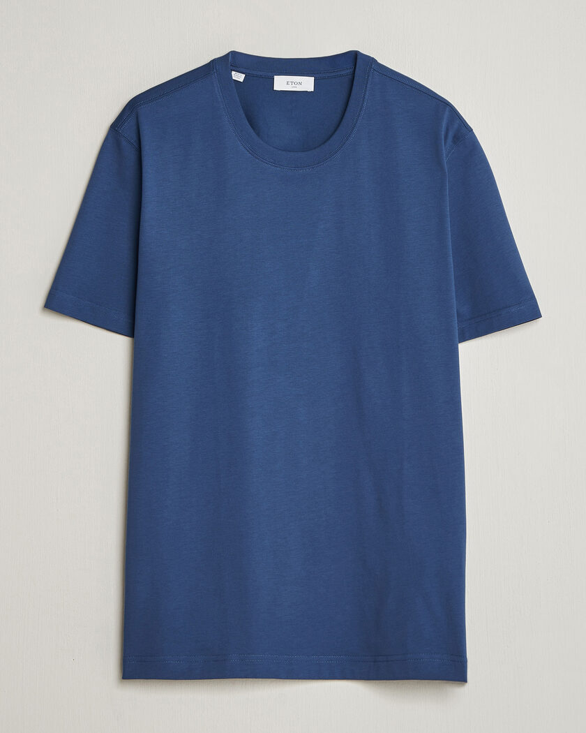 Eton Supima Cotton Crew Neck T-Shirt Mid Blue – Sininen