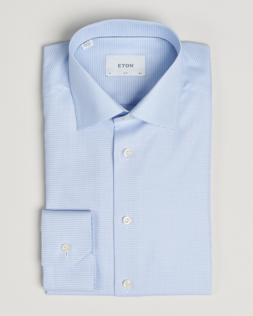 Eton Slim Fit Signature Twill Houndstooth Shirt Light Blue – Sininen