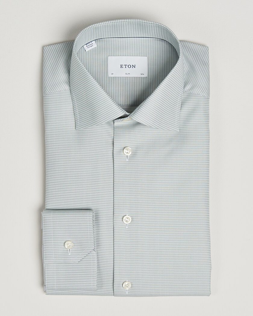 Eton Slim Fit Signature Twill Houndstooth Shirt Light Green – Vihreä