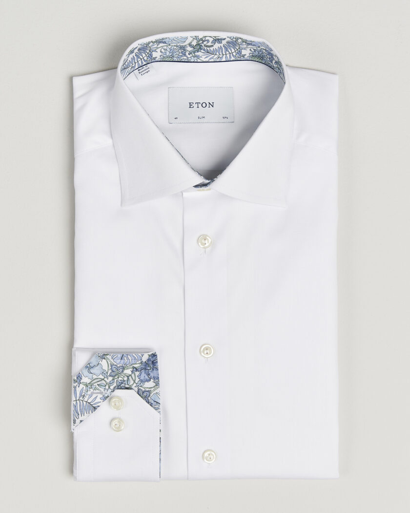 Eton Slim Fit Signature Twill Contrast Shirt White – Valkoinen